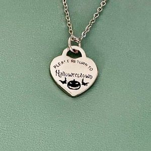 Halloweentown pumpkin and bats heart sterling silver necklace